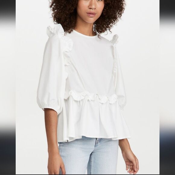 En Saison Tops - NWT $119 En Saison Poplin Scalloped Ruffle Blouse Size Small
